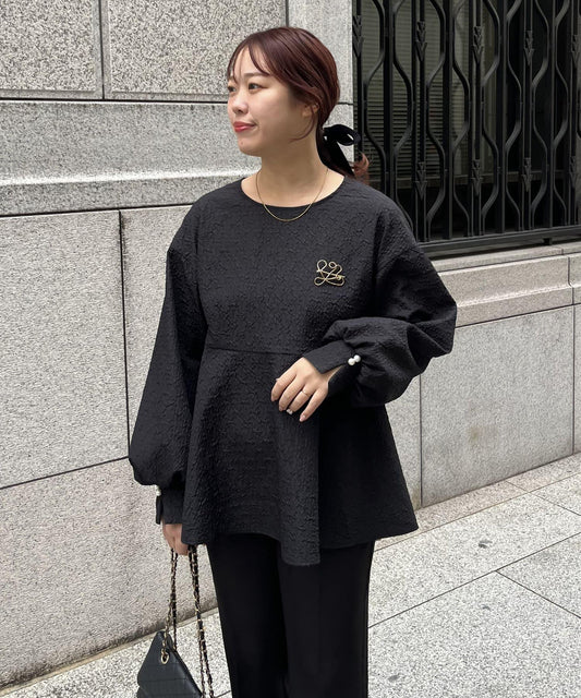 【媽媽監修！禮服單品】氣球袖提花荷葉邊上衣
