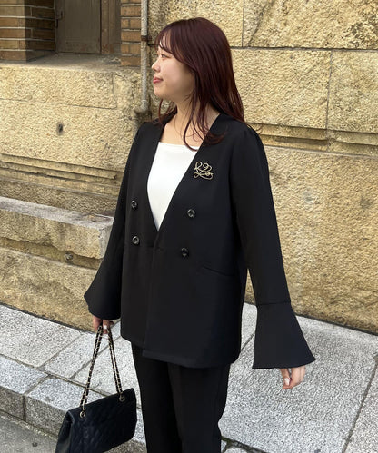【媽媽監修！禮服單品】雙排扣喇叭袖V領夾克
