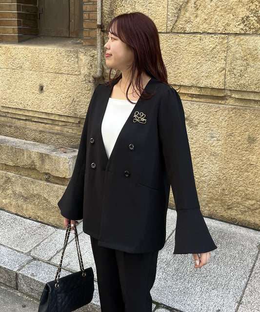 【媽媽監修！禮服單品】雙排扣喇叭袖V領夾克