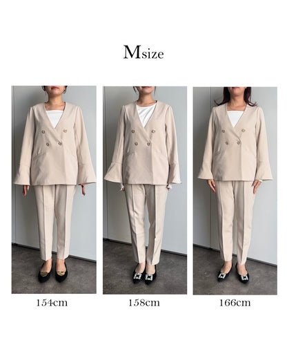 【媽媽監修！禮服單品】雙排扣喇叭袖V領夾克