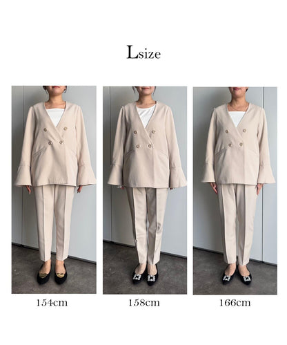 【媽媽監修！禮服單品】雙排扣喇叭袖V領夾克