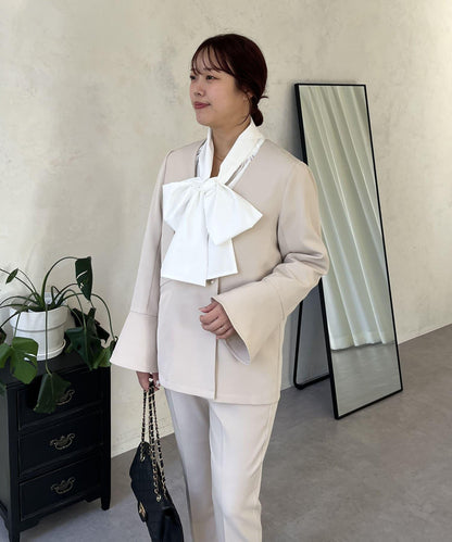 【媽媽監修！禮服單品】雙排扣喇叭袖V領夾克