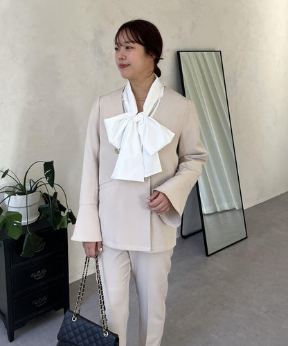 【媽媽監修！禮服單品】雙排扣喇叭袖V領夾克