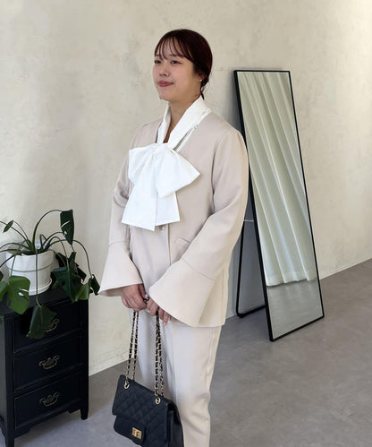 【媽媽監修！禮服單品】雙排扣喇叭袖V領夾克