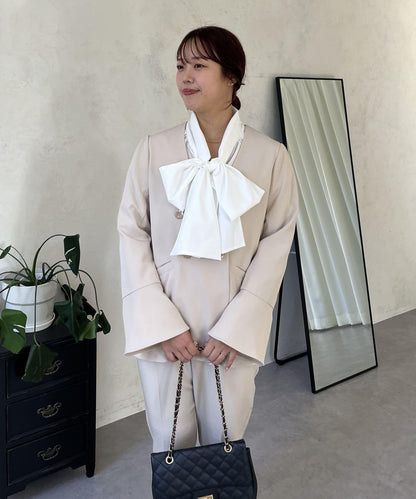 【媽媽監修！禮服單品】雙排扣喇叭袖V領夾克