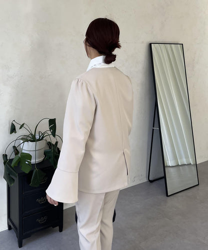 【媽媽監修！禮服單品】雙排扣喇叭袖V領夾克