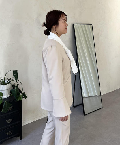 【媽媽監修！禮服單品】雙排扣喇叭袖V領夾克