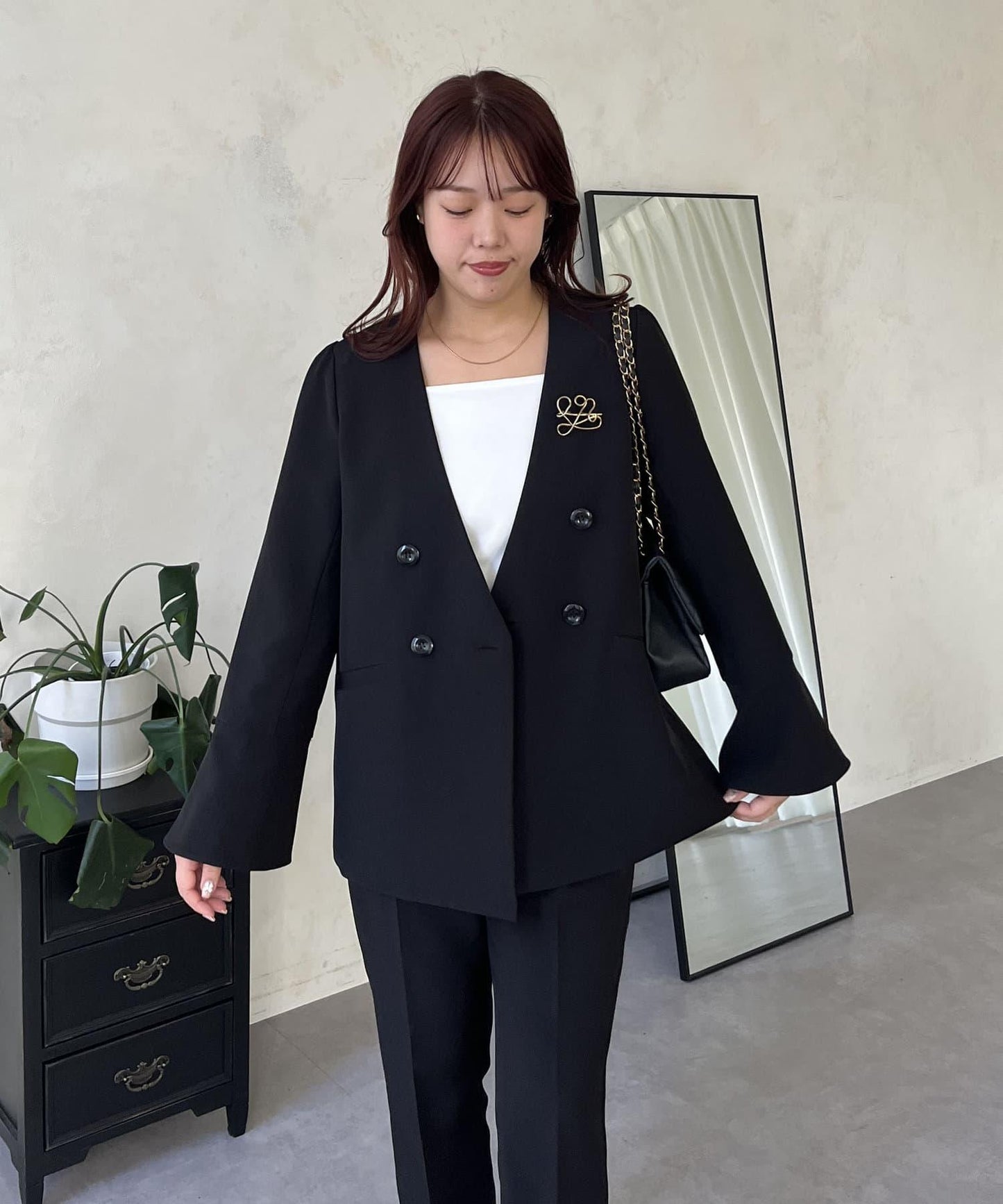 【媽媽監修！禮服單品】雙排扣喇叭袖V領夾克