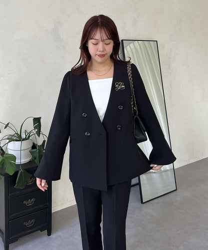【媽媽監修！禮服單品】雙排扣喇叭袖V領夾克