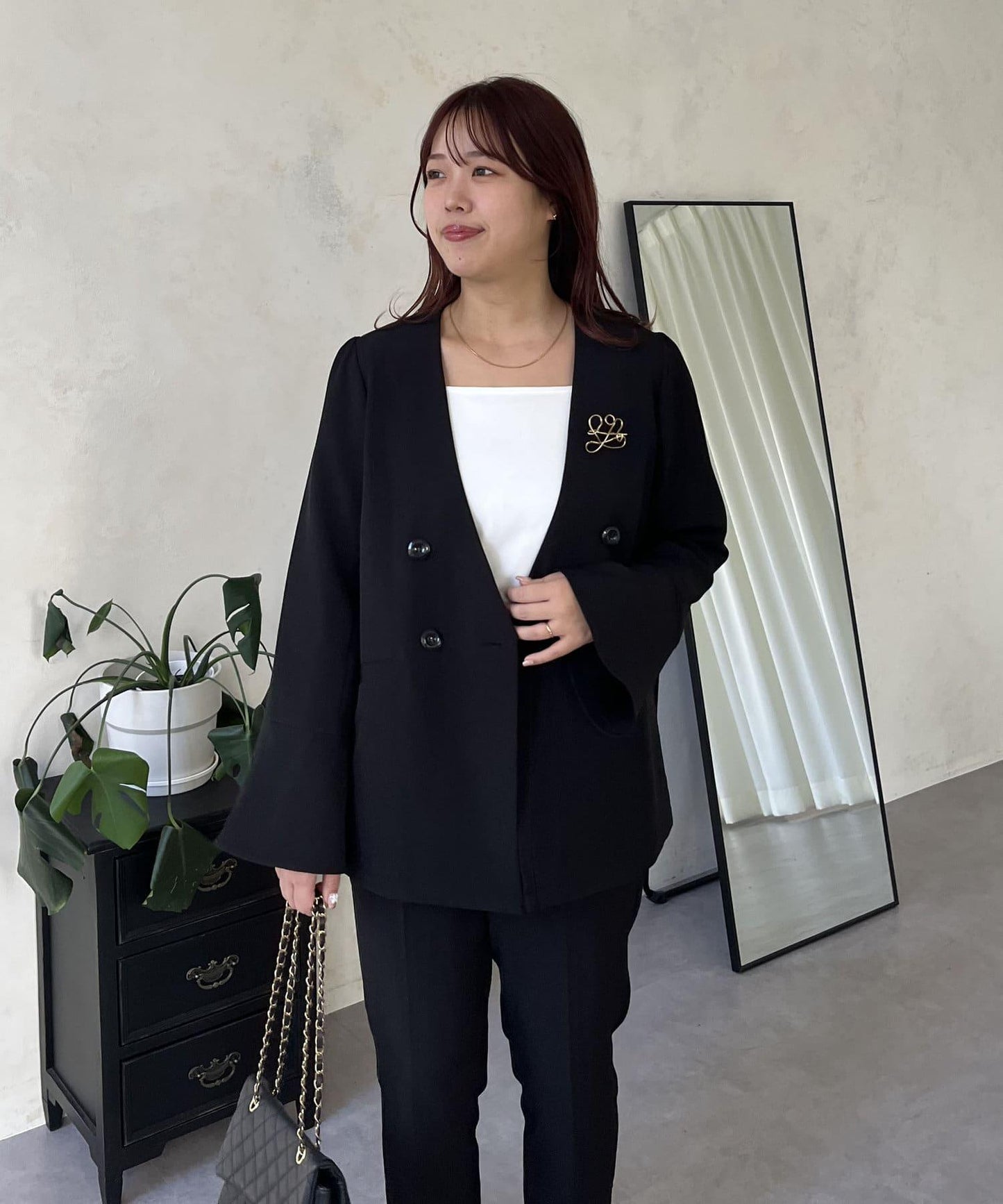 【媽媽監修！禮服單品】雙排扣喇叭袖V領夾克