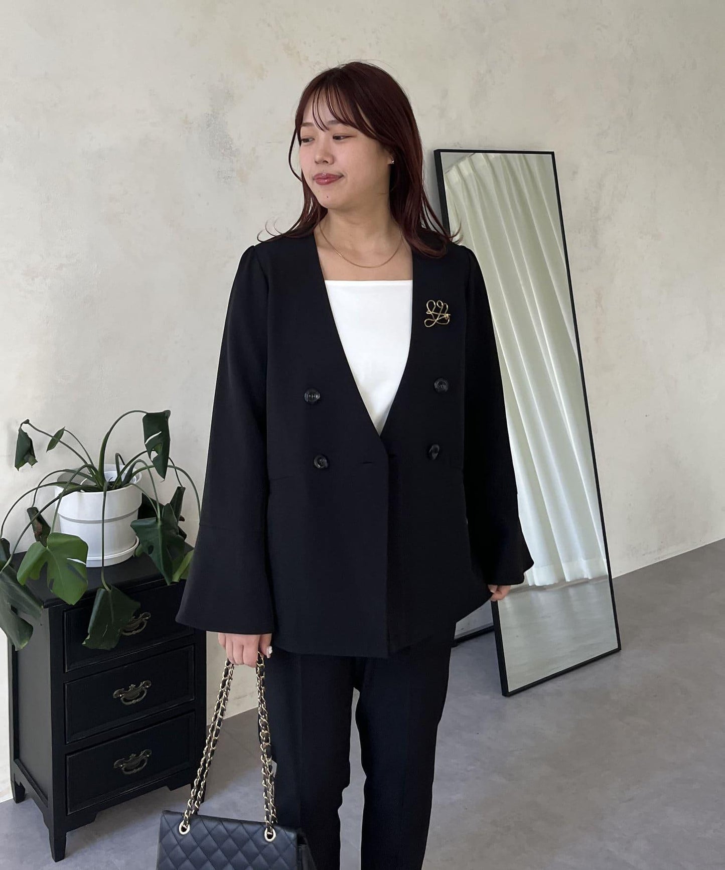 【媽媽監修！禮服單品】雙排扣喇叭袖V領夾克