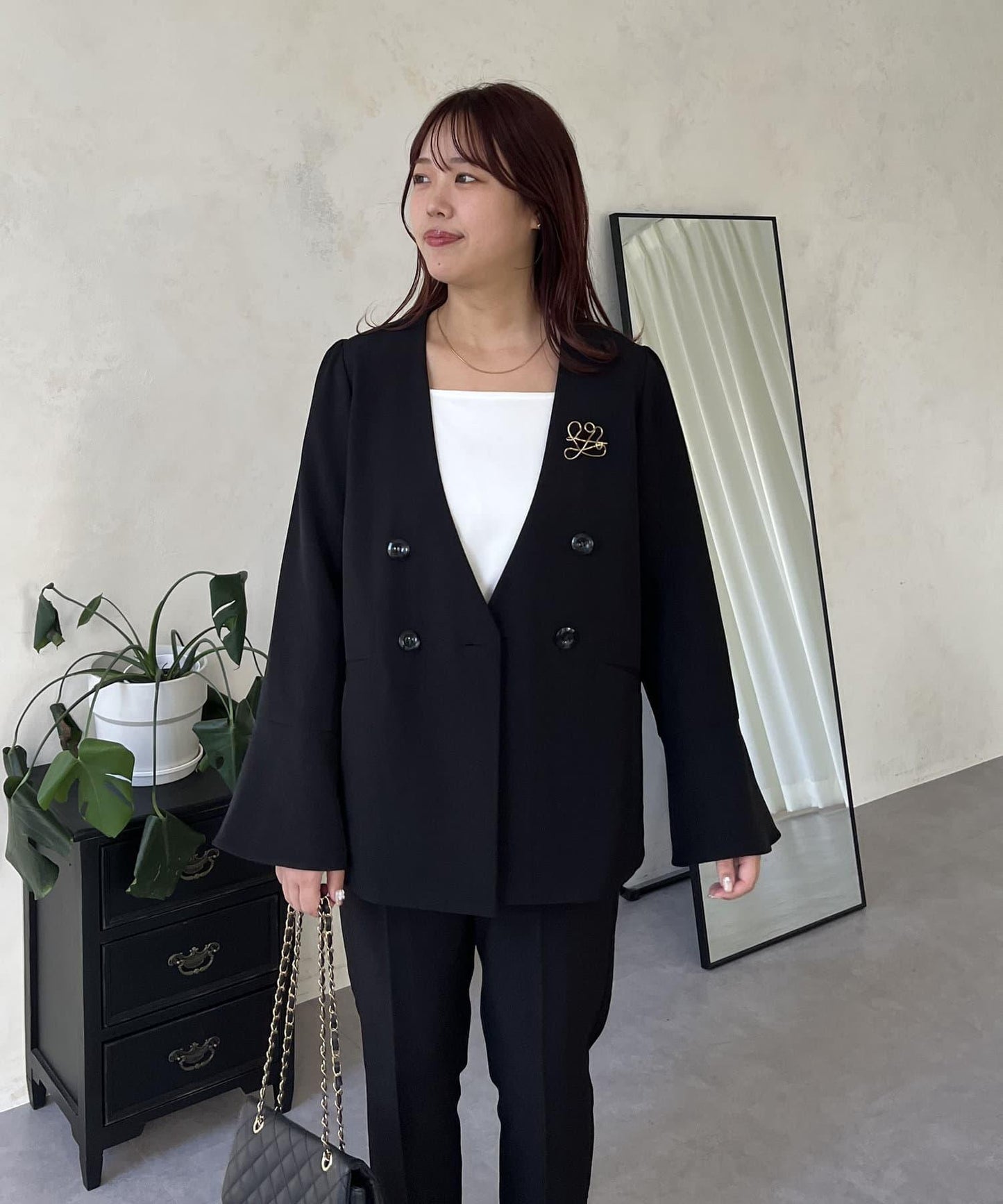 【媽媽監修！禮服單品】雙排扣喇叭袖V領夾克