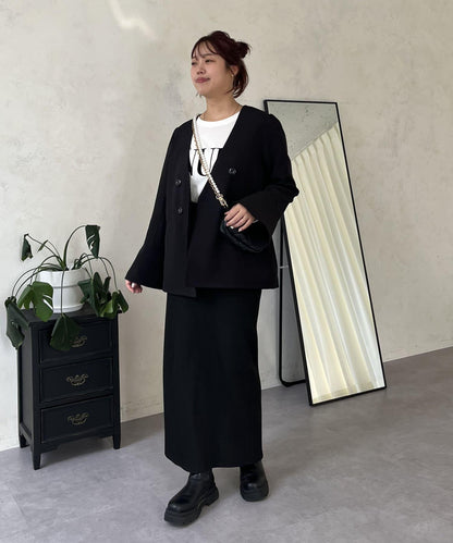 【媽媽監修！禮服單品】雙排扣喇叭袖V領夾克