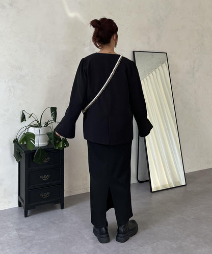 【媽媽監修！禮服單品】雙排扣喇叭袖V領夾克