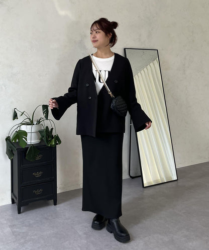 【媽媽監修！禮服單品】雙排扣喇叭袖V領夾克