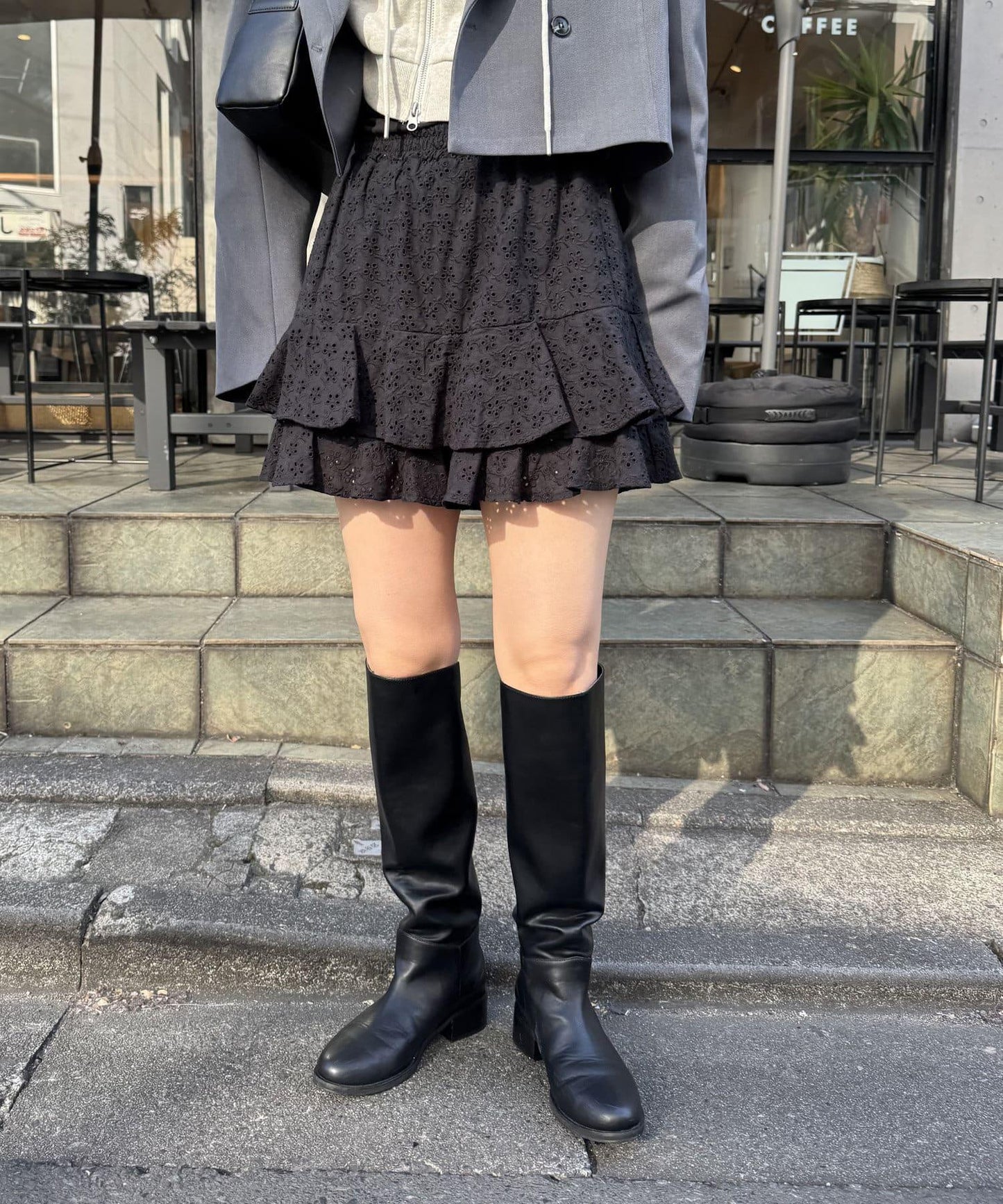棉質蕾絲層疊迷你裙