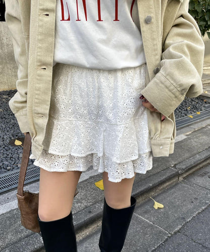 棉質蕾絲層疊迷你裙