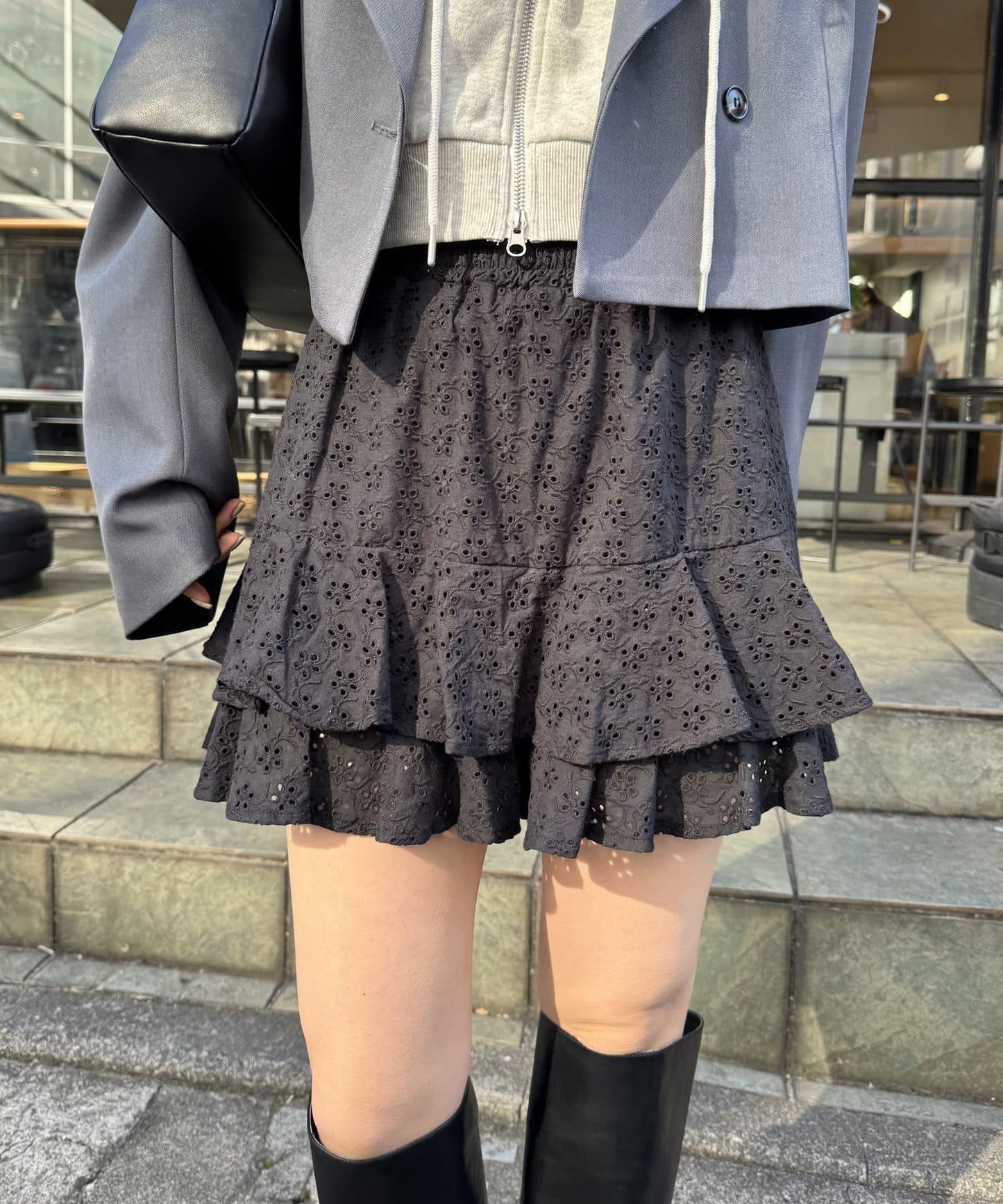 棉質蕾絲層疊迷你裙