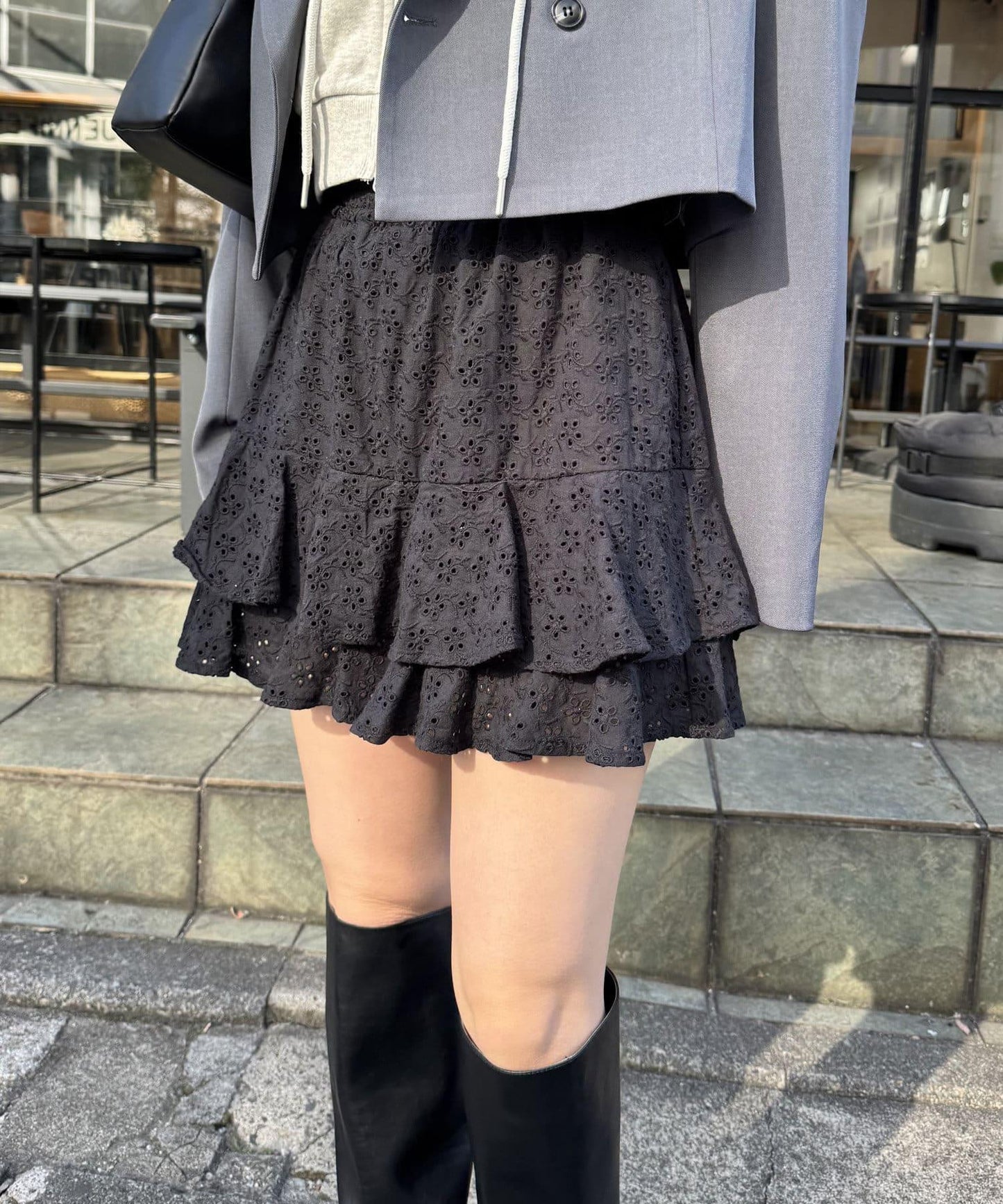 棉質蕾絲層疊迷你裙