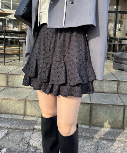 棉質蕾絲層疊迷你裙