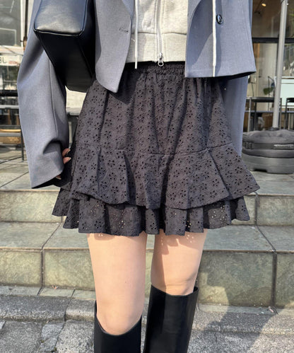 棉質蕾絲層疊迷你裙