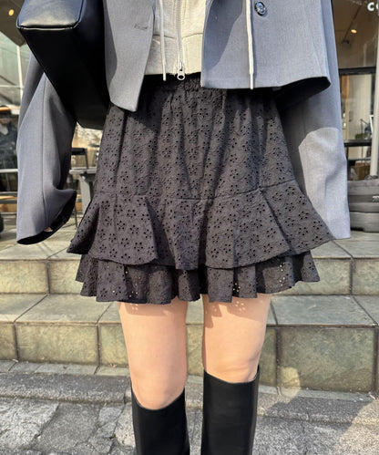 棉質蕾絲層疊迷你裙