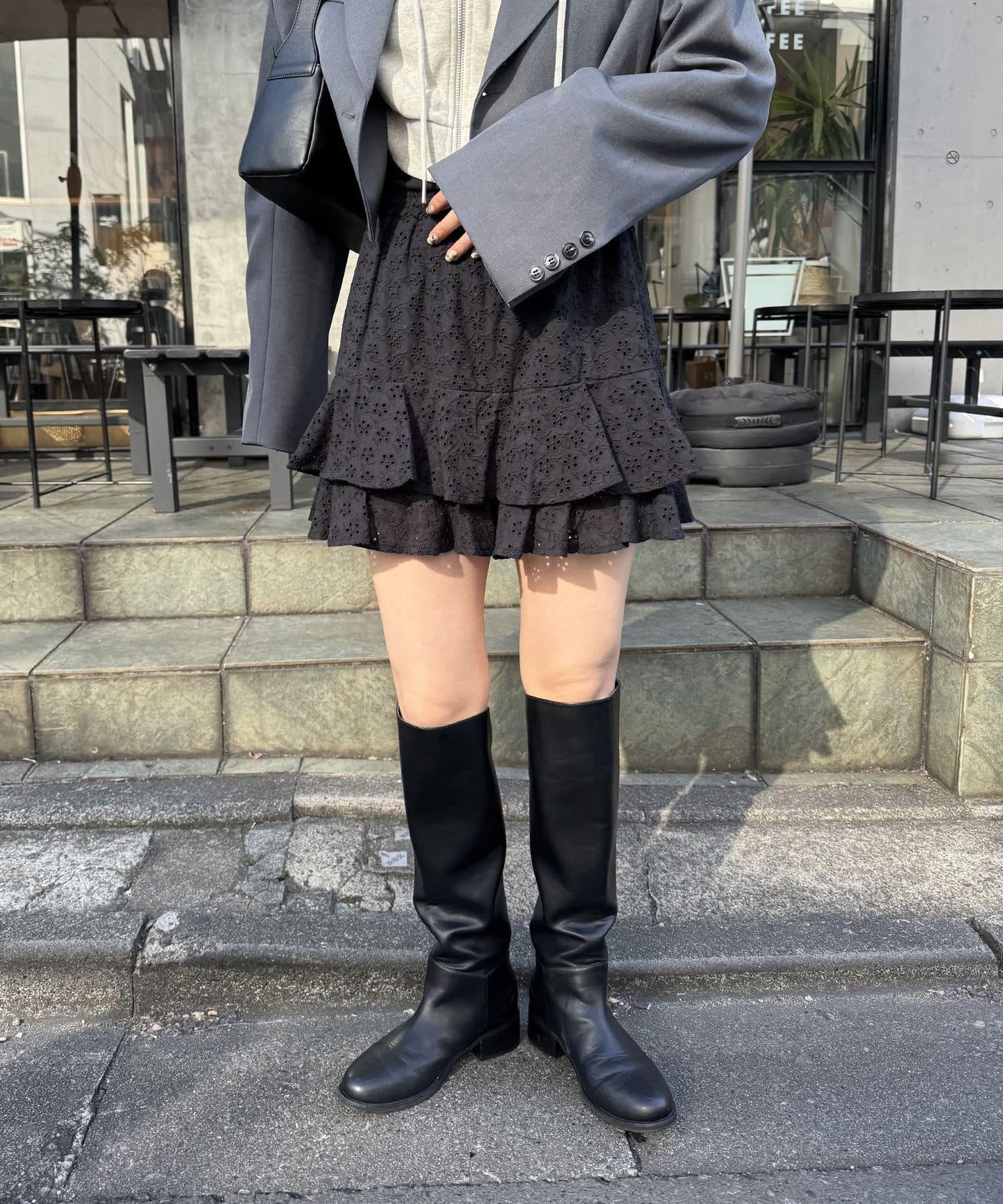 棉質蕾絲層疊迷你裙
