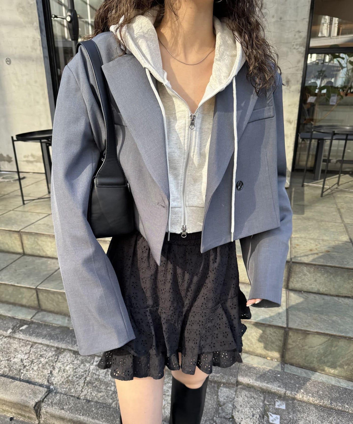 棉質蕾絲層疊迷你裙