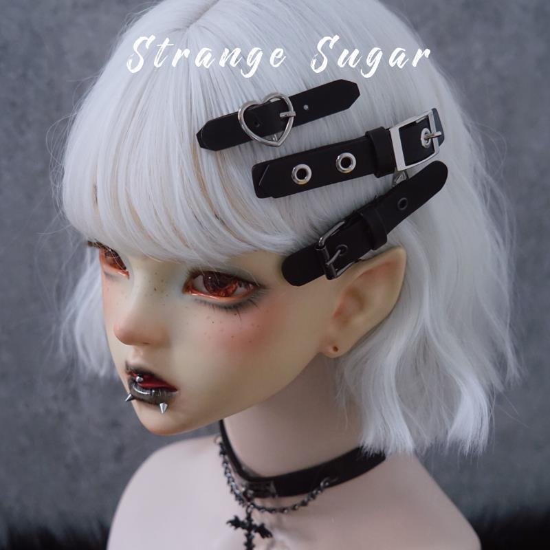 合成皮革 腰帶設計 髮夾 黑色 (AO4794)