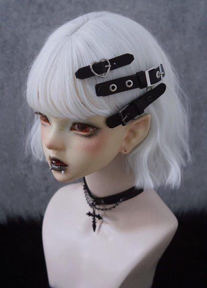 合成皮革 腰帶設計 髮夾 黑色 (AO4794)