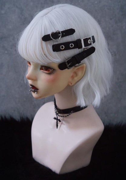 合成皮革 腰帶設計 髮夾 黑色 (AO4794)