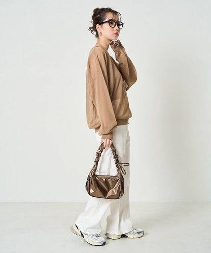 手洗可 亞麻混紡 透視 長袖T恤（針織）