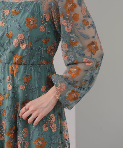 【婚禮/場合禮服】刺繡薄紗連衣裙