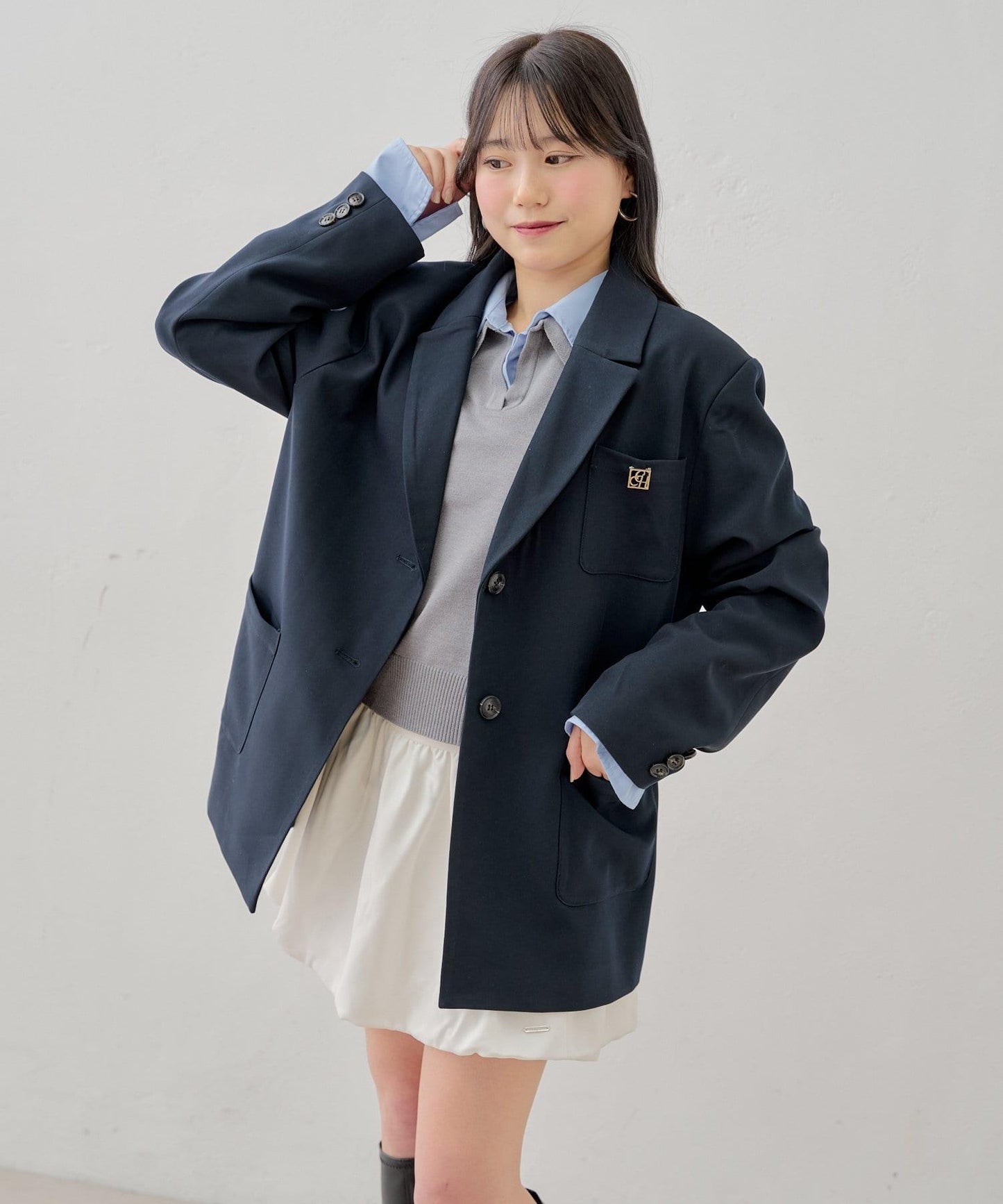 【收藏總選舉對象】帶有標誌徽章的寬鬆單排扣夾克