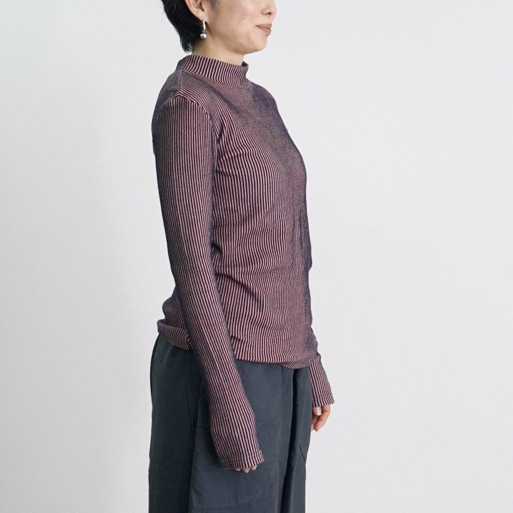 條紋高領針織上衣/粉色/三河產針織