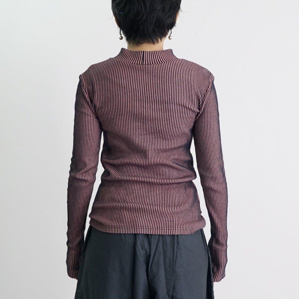條紋高領針織上衣/粉色/三河產針織