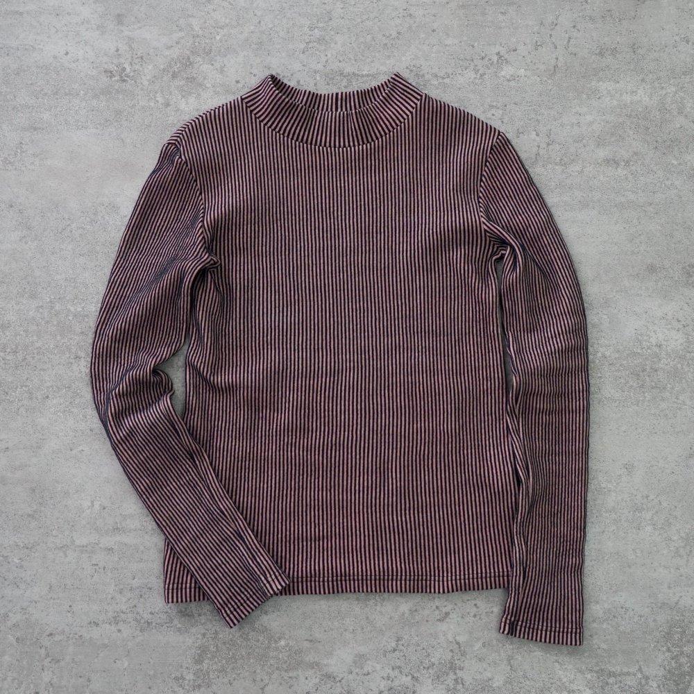 條紋高領針織上衣/粉色/三河產針織