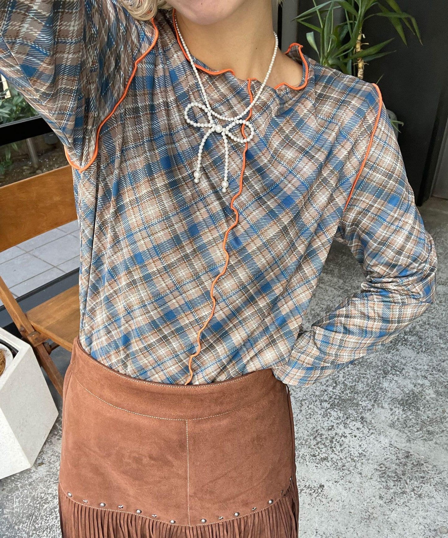 【HELLO.SANFRANCISCO/哈羅舊金山】格子蕾絲上衣