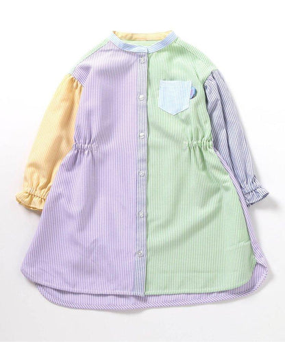 春季彩色條紋襯衫連衣裙