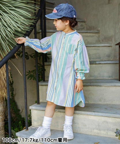 春季彩色條紋襯衫連衣裙