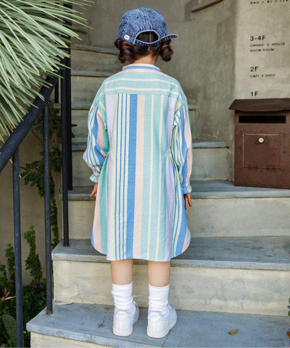 春季彩色條紋襯衫連衣裙