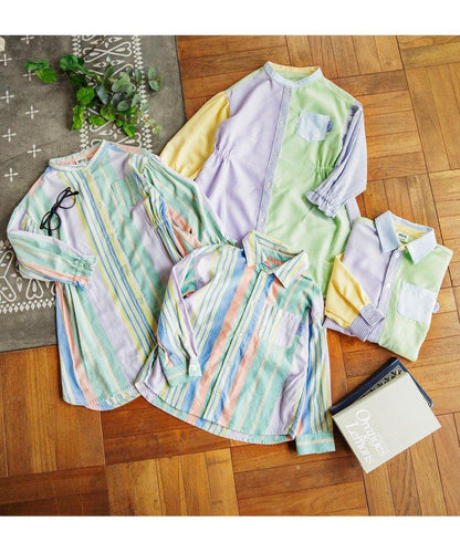 春季彩色條紋襯衫連衣裙