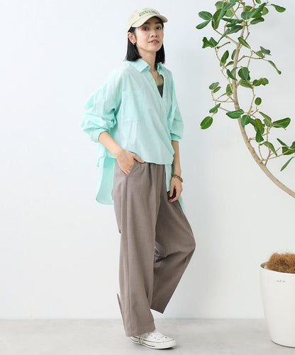 亞麻觸感 褶皺 寬鬆褲