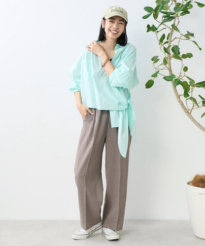 亞麻觸感 褶皺 寬鬆褲