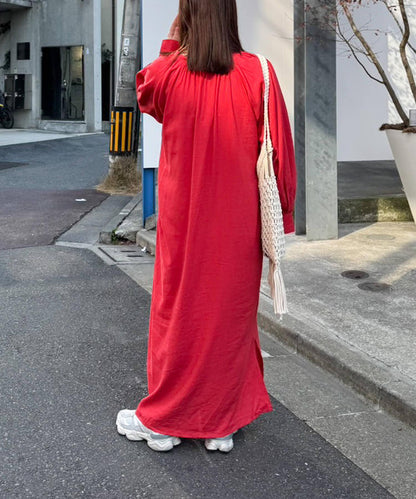 【菊姐企劃】亞麻人造絲蓬鬆袖連衣裙