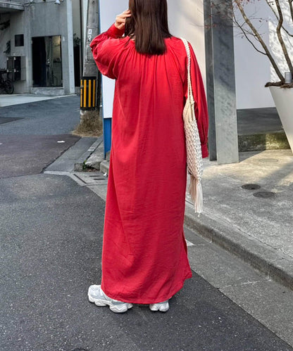 【菊姐企劃】亞麻人造絲蓬鬆袖連衣裙
