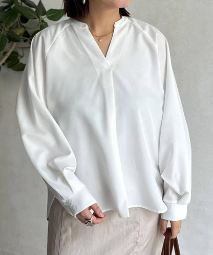 亞麻質感開叉領口襯衫