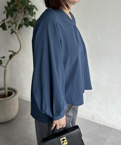 亞麻質感開叉領口襯衫