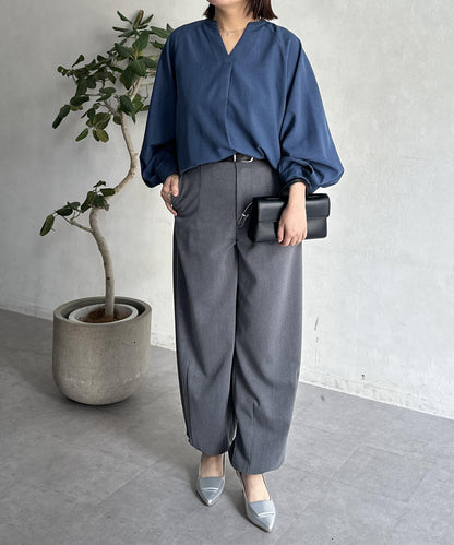 亞麻質感開叉領口襯衫