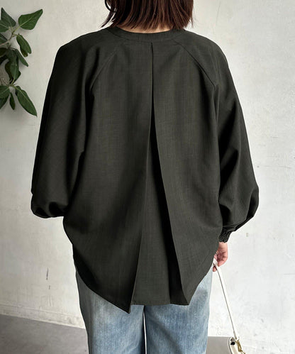 亞麻質感開叉領口襯衫